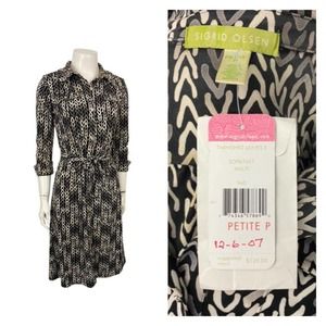 NWT Button Up Wishbone Print Button Up Shirt Tie Dress / Small Petite *